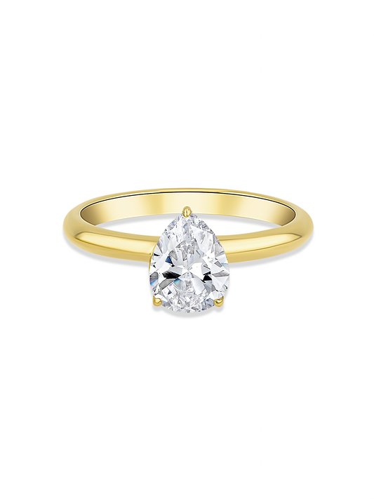 Tusk Pear Crystal Ring in Gold