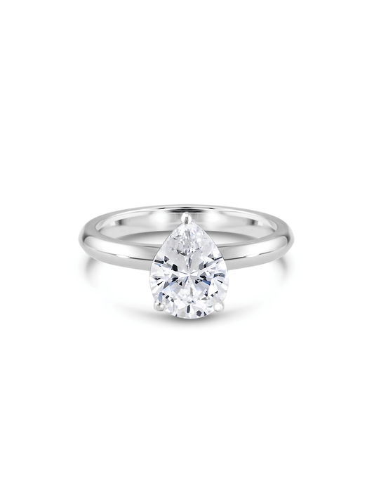 Tusk Pear Crystal Ring in Silver