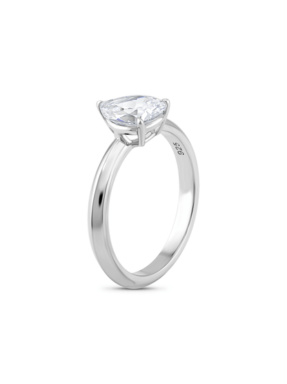 Tusk Pear Crystal Ring in Silver