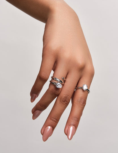 Tusk Pear Crystal Ring in Silver