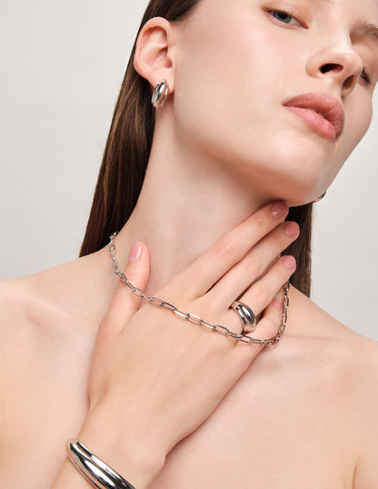 Knife Edge Link Chain Necklace In Silver