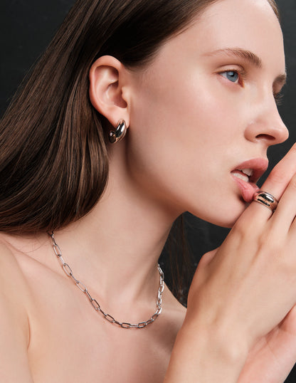 Knife Edge Link Chain Necklace In Silver