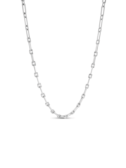 Flat Oval Link Chain Necklace in Silver