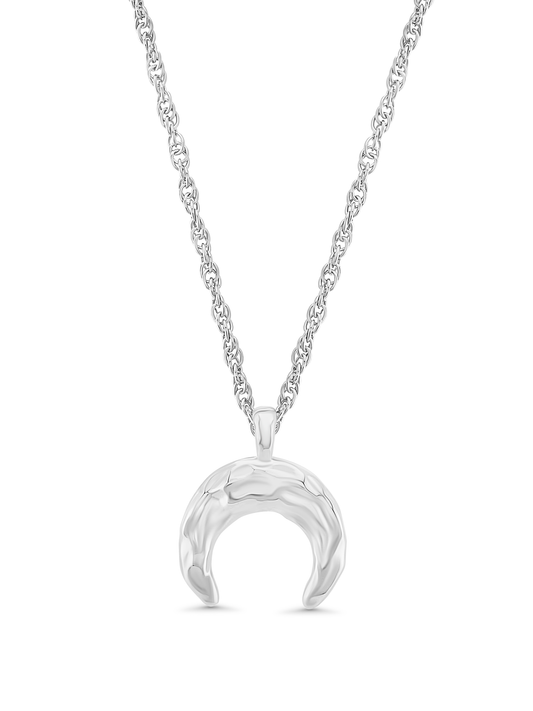 Amulet Hammered Horn Pendant Necklace In Silver