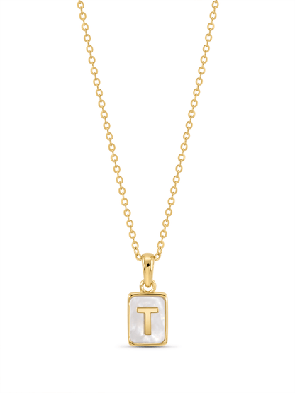 Mother-Of-Pearl T Initial Pendant Necklace In Gold