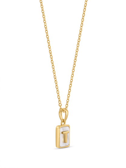 Mother-Of-Pearl T Initial Pendant Necklace In Gold