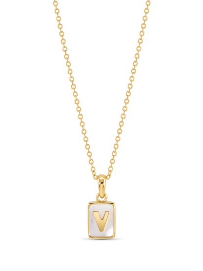 Mother-Of-Pearl V Initial Pendant Necklace In Gold
