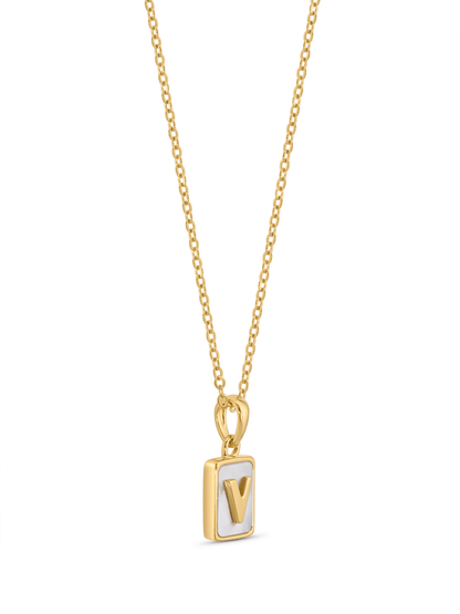 Mother-Of-Pearl V Initial Pendant Necklace In Gold