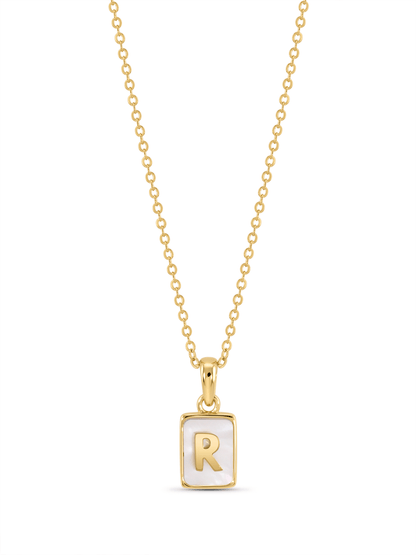 Mother-Of-Pearl R Initial Pendant Necklace In Gold