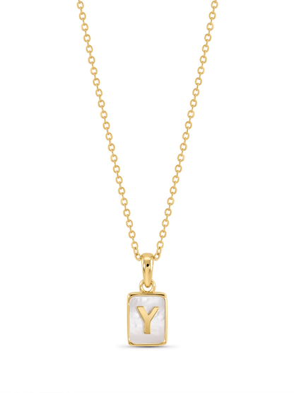 Mother-Of-Pearl Y Initial Pendant Necklace In Gold