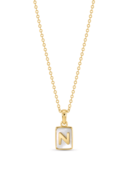 Mother-Of-Pearl N Initial Pendant Necklace In Gold