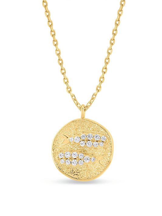 Pisces Horoscope Pendant Necklace In Gold