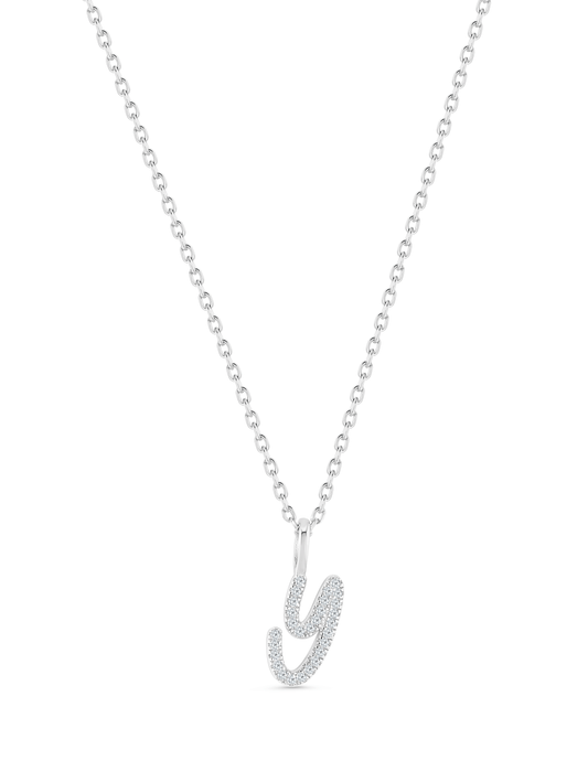 Pavé Y Initial Pendant Necklace in Silver