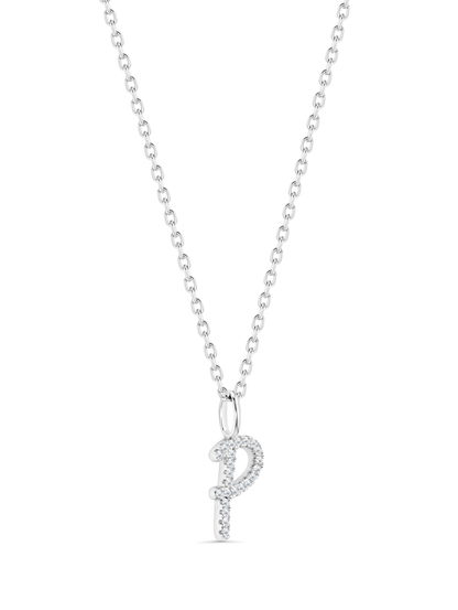 Pavé P Initial Pendant Necklace In Silver