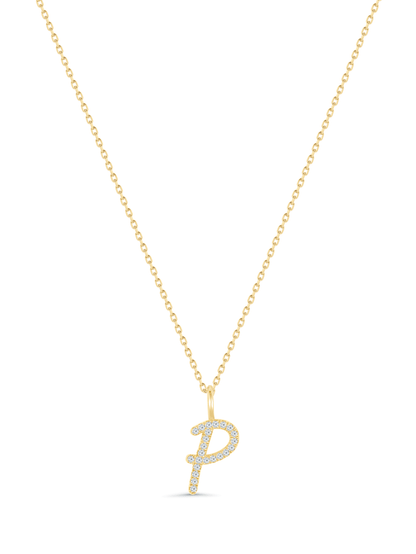 Pavé P Initial Pendant Necklace In Gold