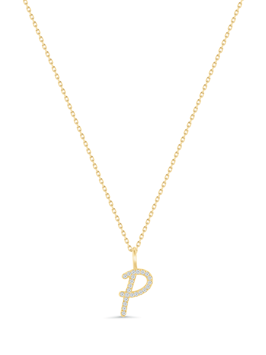Pavé P Initial Pendant Necklace In Gold