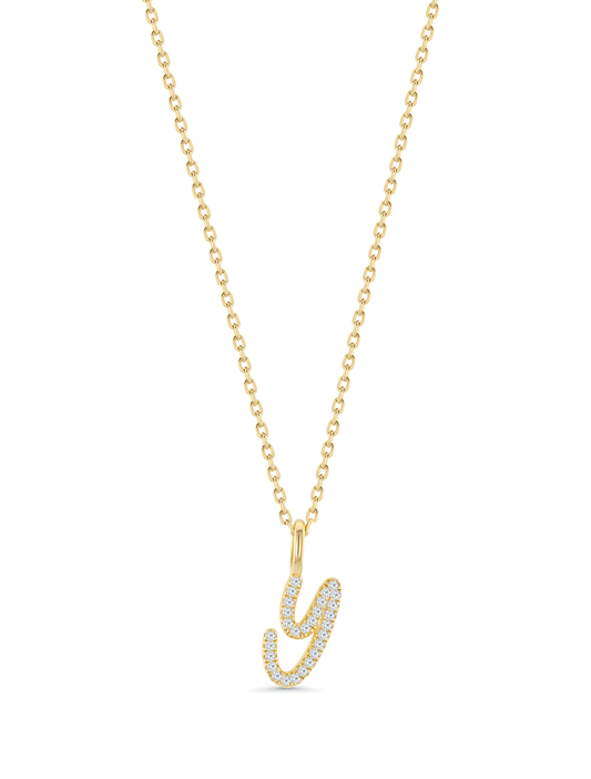 Pavé Y Initial Pendant Necklace in Gold