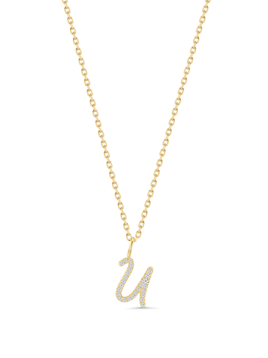Pavé U Initial Pendant Necklace In Gold