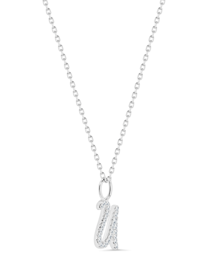 Pavé U Initial Pendant Necklace In Silver