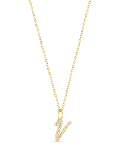 Pavé V Initial Pendant Necklace In Gold