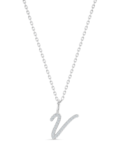 Pavé V Initial Pendant Necklace In Silver