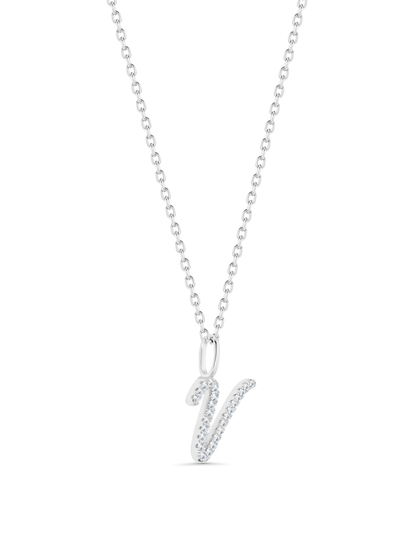 Pavé V Initial Pendant Necklace In Silver