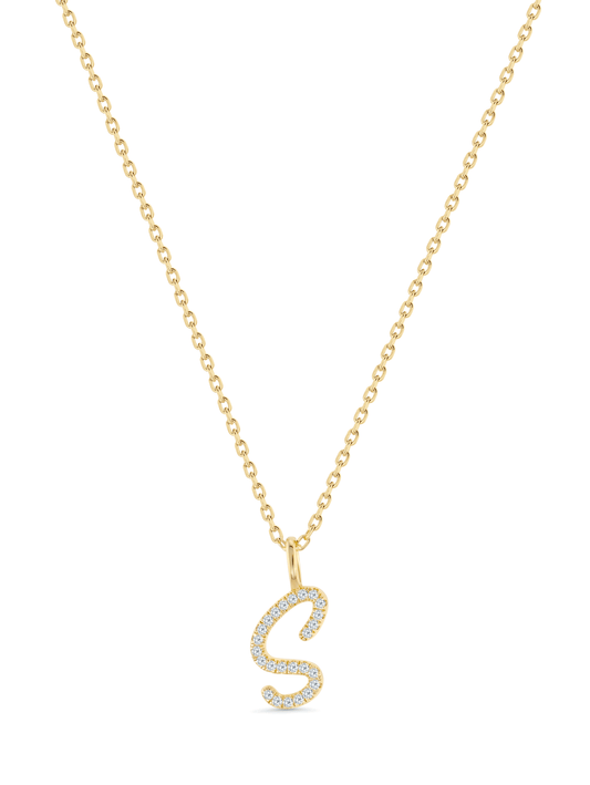 Pavé S Initial Pendant Necklace in Gold