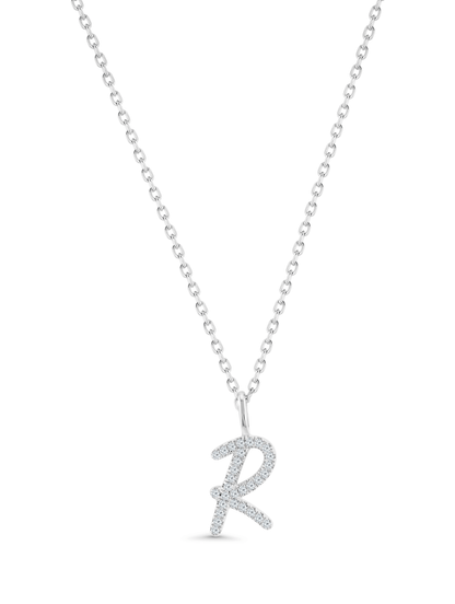 Pavé R Initial Pendant Necklace In Silver