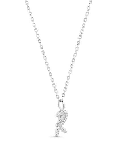 Pavé R Initial Pendant Necklace In Silver
