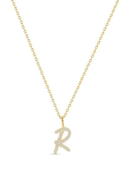 Pavé R Initial Pendant Necklace In Gold