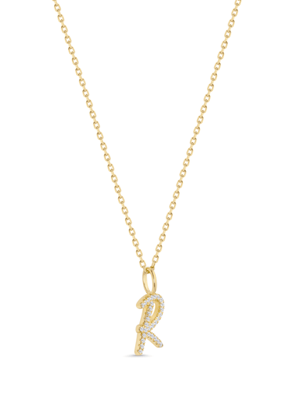 Pavé R Initial Pendant Necklace In Gold