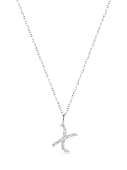 Pavé X Initial Pendant Necklace In Silver