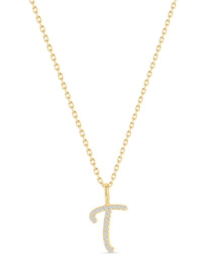 Pavé T Initial Pendant Necklace In Gold