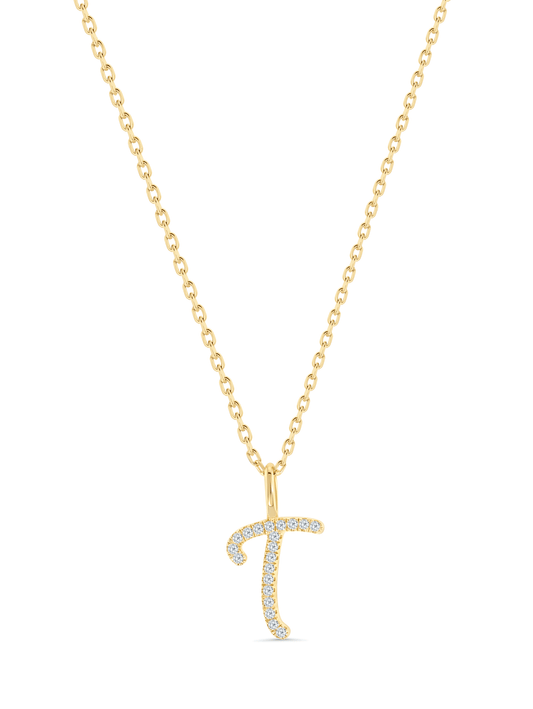 Pavé T Initial Pendant Necklace In Gold