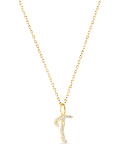 Pavé T Initial Pendant Necklace In Gold