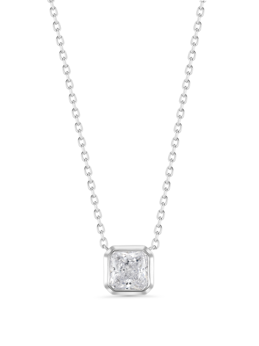Square Crystal Pendant Necklace In Silver