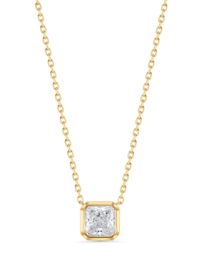 Square Crystal Pendant Necklace In Gold