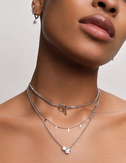 Tusk Double Crystal Pendant Necklace In Silver