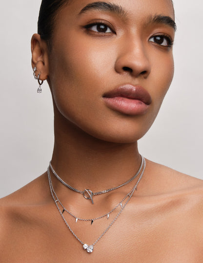 Tusk Double Crystal Pendant Necklace In Silver