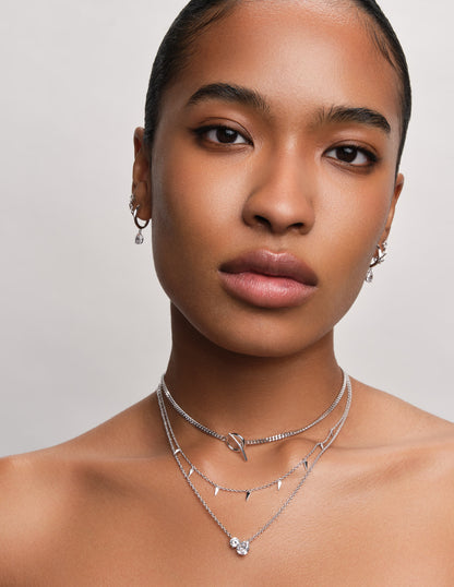 Tusk Double Crystal Pendant Necklace In Silver