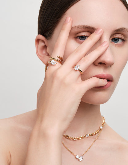 Tusk Double Crystal Pendant Necklace In Gold