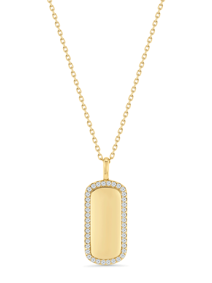 Pavé Edge Tag Pendant Necklace In Gold