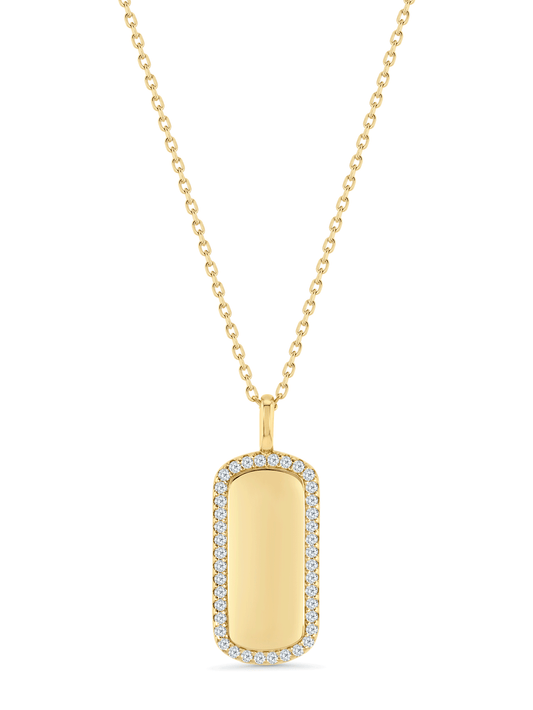 Pavé Edge Tag Pendant Necklace In Gold