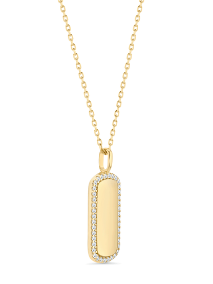 Pavé Edge Tag Pendant Necklace In Gold