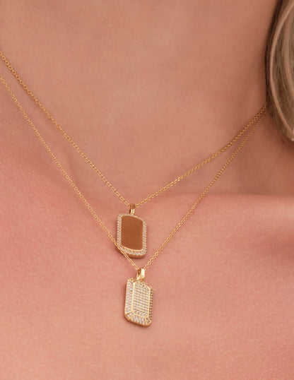 High-Shine Pavé Tag Pendant Necklace In Gold