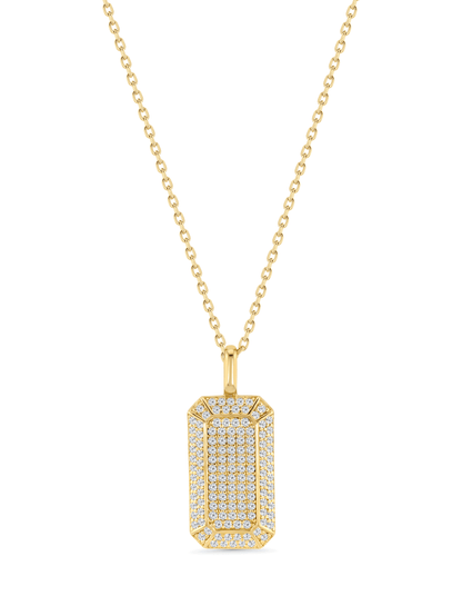 High-Shine Pavé Tag Pendant Necklace In Gold