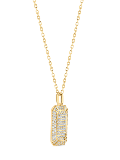 High-Shine Pavé Tag Pendant Necklace In Gold