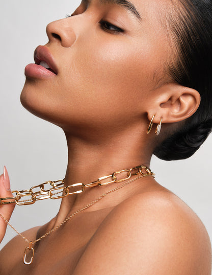 Pavé Link Pendant Necklace in Gold