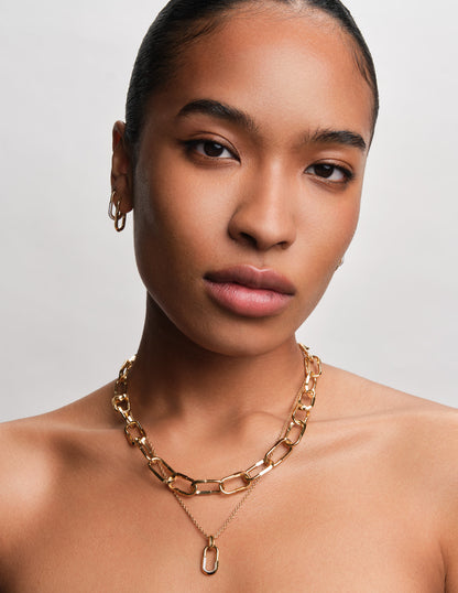 Pavé Link Pendant Necklace in Gold