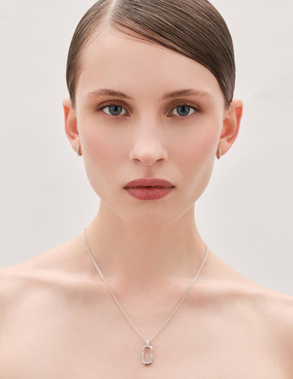 Pavé Link Pendant Necklace in Silver